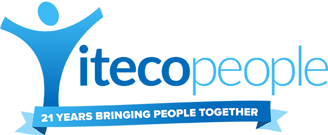 Blue itecopeople logo celebrating 21 years of bringing people together